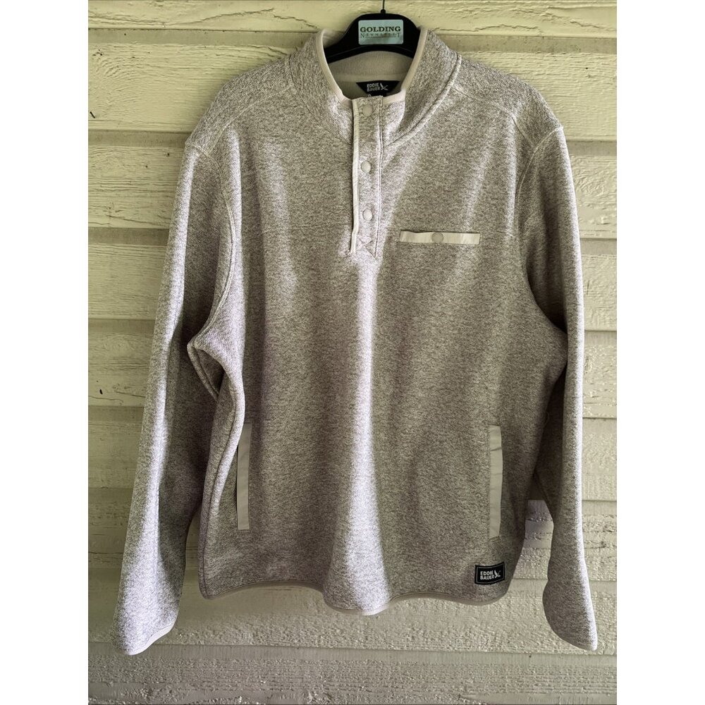 Eddie Bauer Men's 2XL Pullover Sweater Beige Warm Fleece Quarter Snap Pockets - Picture 10 of 16